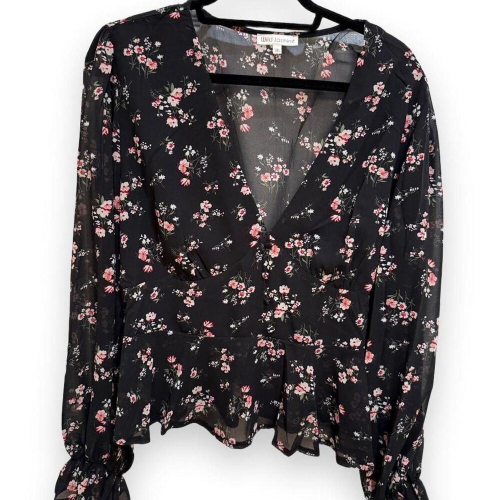Wild Jasmine Boutique Brand Women's Black & Pink Floral Cottagecore Blouse